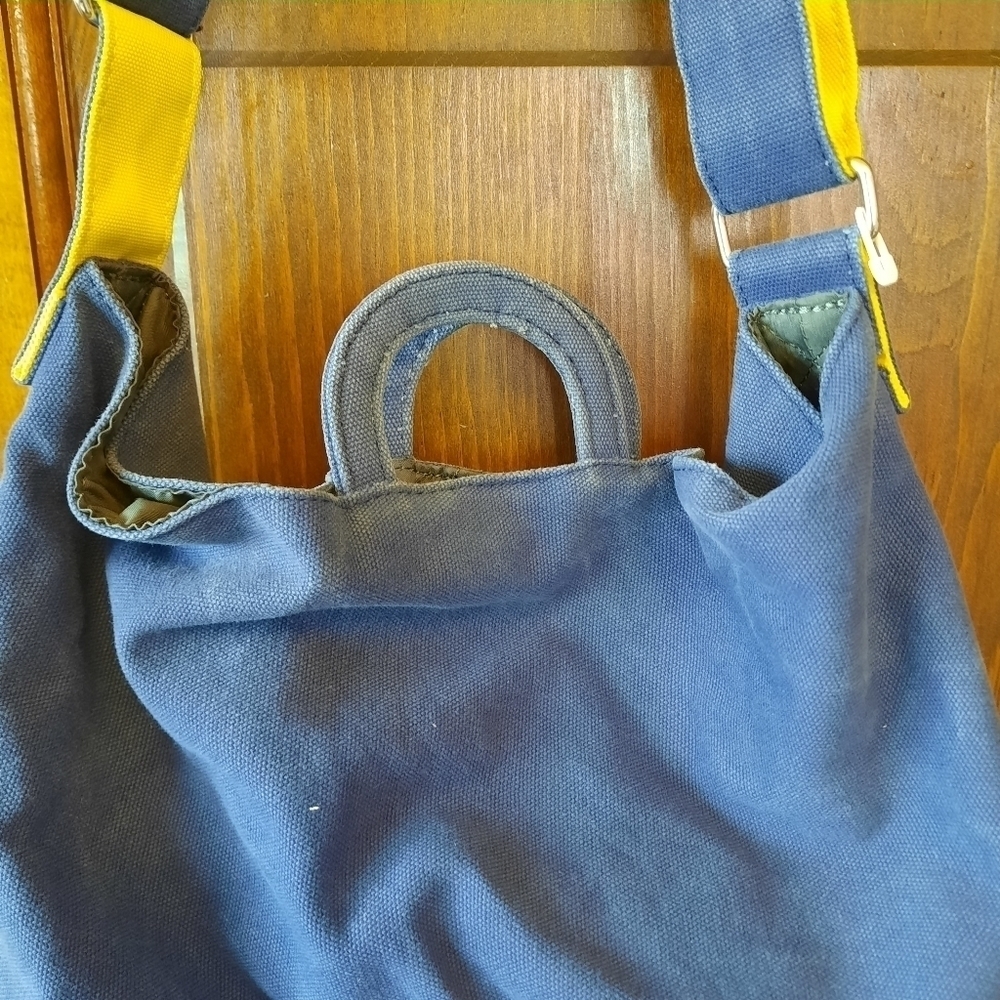 Anello Limited Edition top handle crossbody blue yellow canvas tote bag - Picture 6 of 12